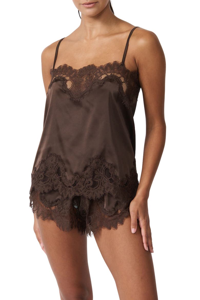 Olivia Lace Trim Satin Camisole, Main, color, ESPRESSO