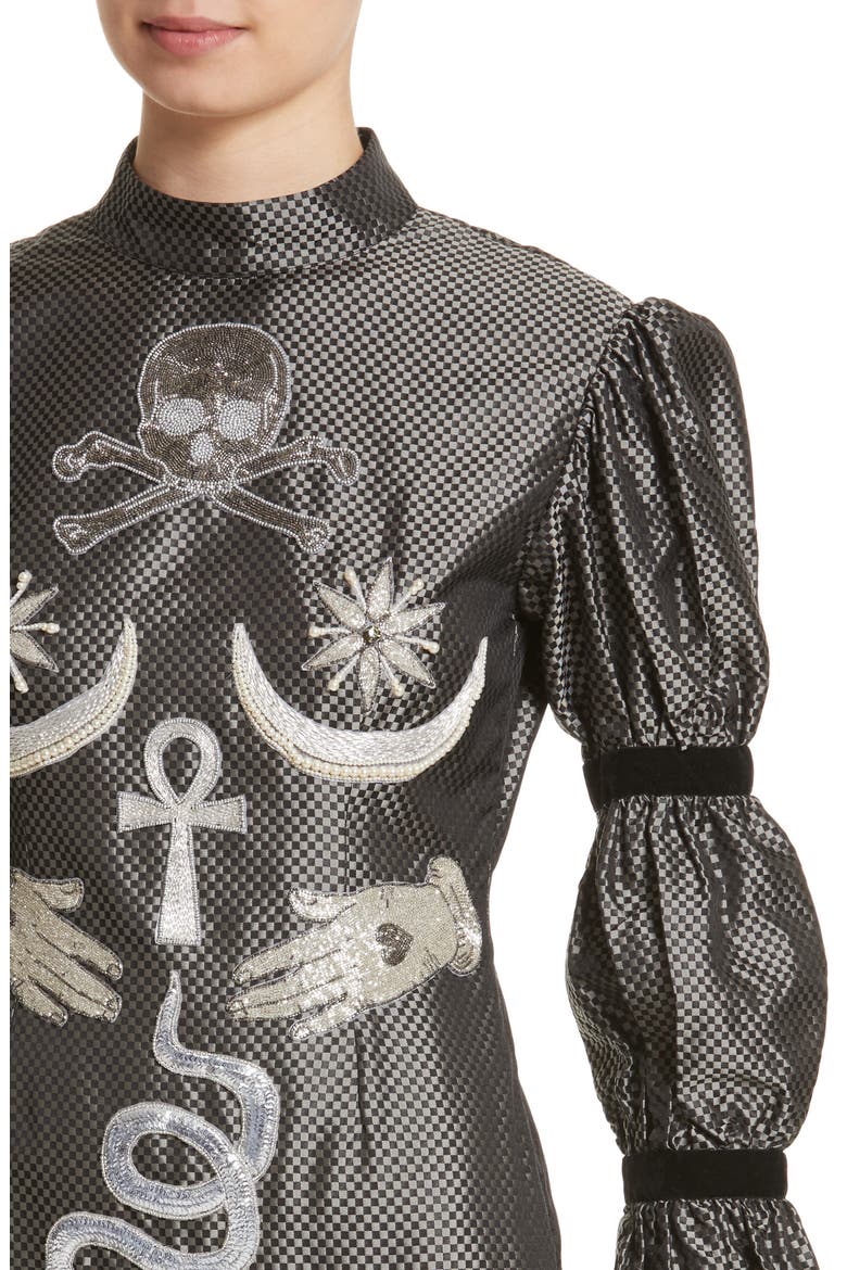 Alien Goddess Embellished Silk Dress, Alternate, color, SILVER
