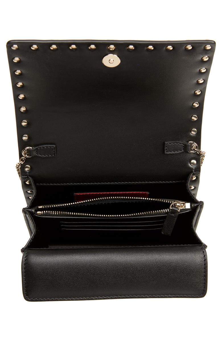Valentino Garavani Rockstud Leather Wallet on a Chain, Alternate, color, 