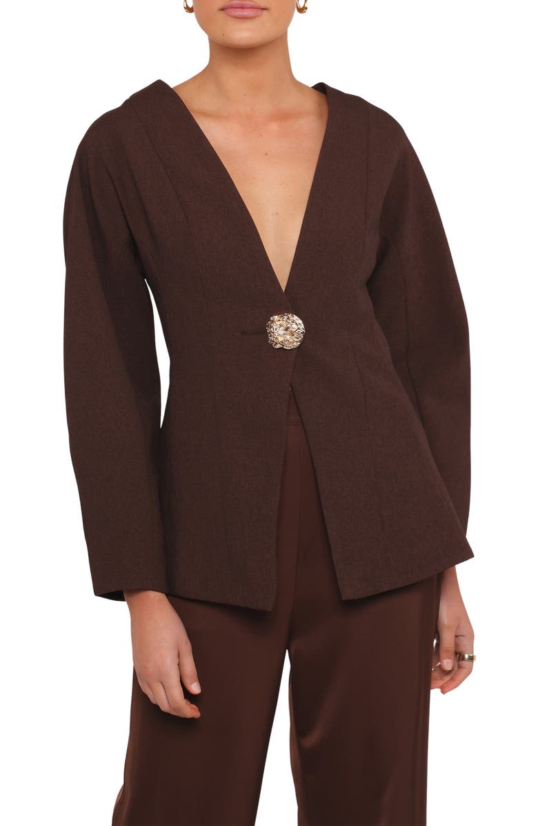 Petal & Pup Elke Collarless Jacket, Main, color, Brown
