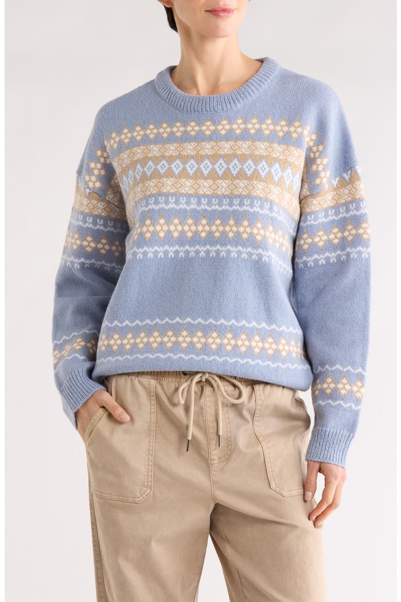 Patterned Crewneck Sweater, Main, color, LIGHT BLUE-TAN