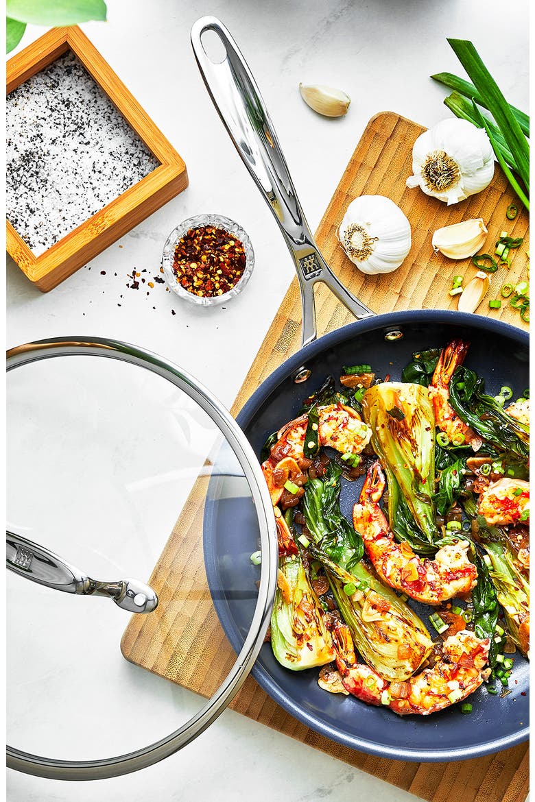 Clad CFX 9.5-Inch Nonstick Fry Pan with Lid, Alternate, color, STAINLESS STEEL