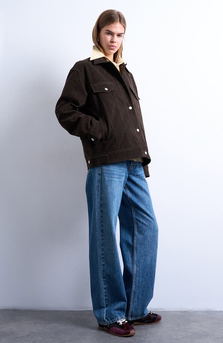 Topshop Western Faux Suede Jacket, Alternate, color, Brown