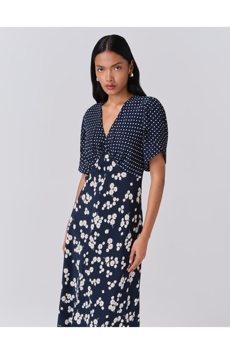 Ghost London Lulu V-neck Midi Dress, Alternate, color, Navy Spot Floral