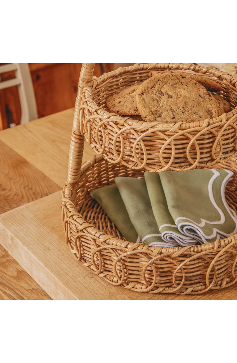 Mrs. Alice Small Rattan Two-Tiered Stand, Alternate, color, Brown