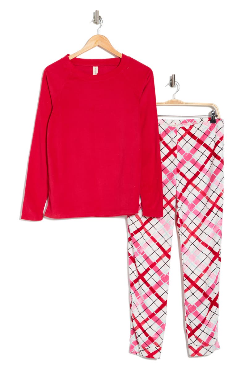 Hue Hazy Plaid Fleece Top, Joggers & Socks Pajama Set, Alternate, color, 