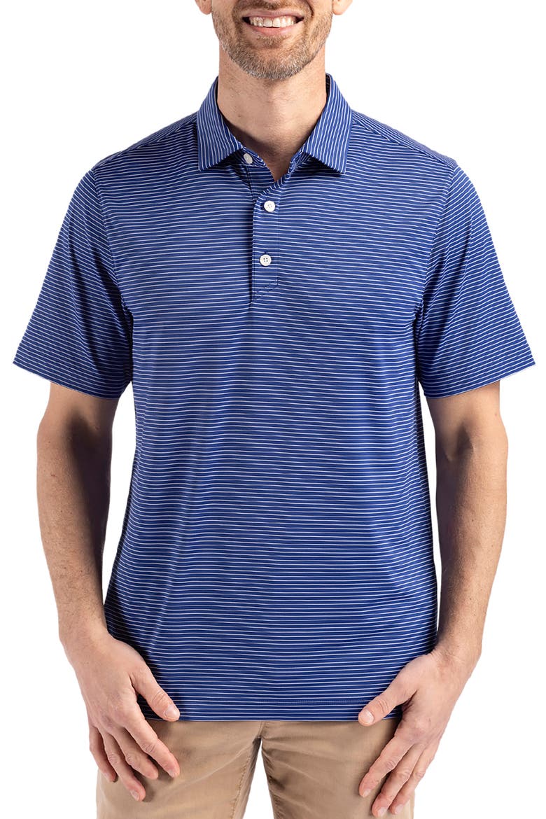 Forge Fine Line Stripe Recycled Blend Polo, Main, color, TOUR BLUE/WHITE