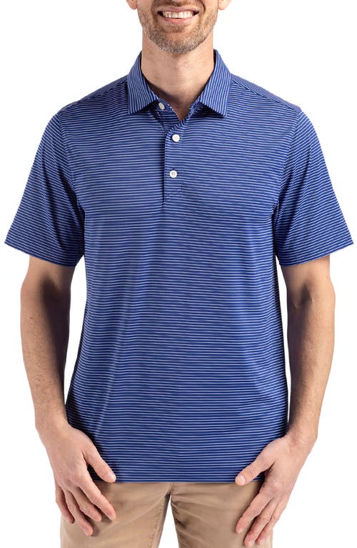 Cutter & Buck Forge Eco Stripe Performance Golf Polo in Tour Blue/white 