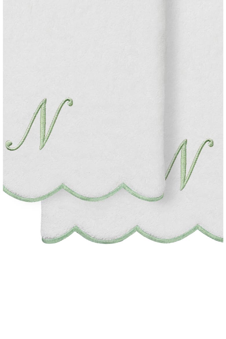 Scallop Personalized Monogram 2-Piece Towel Set, Alternate, color, WHITE/ GREEN N