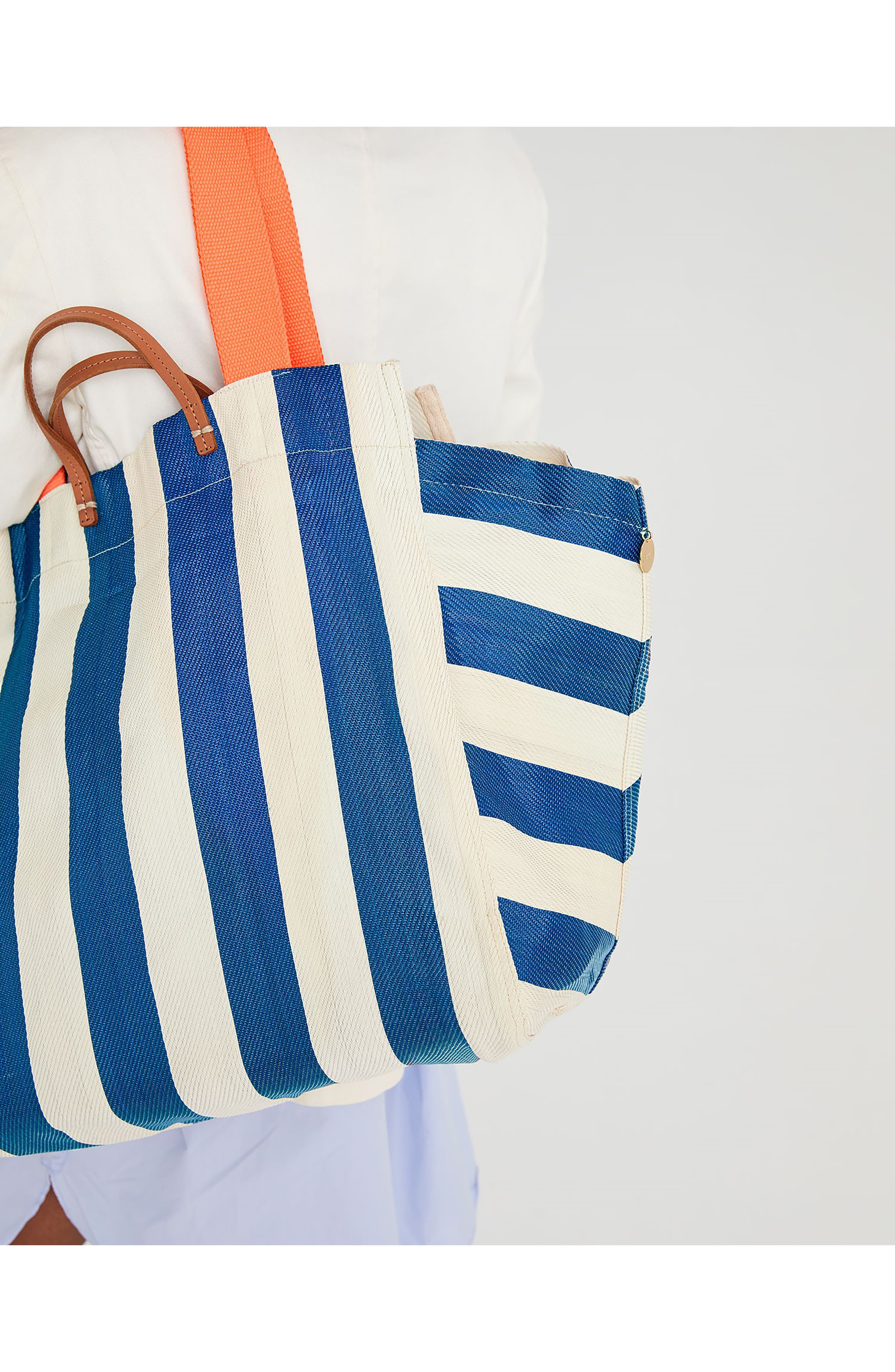 Clare V. Stripe Canvas Beach Tote, Alternate, color, 