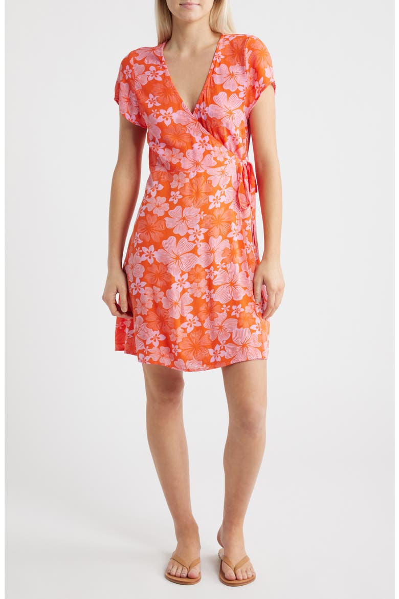 Aloha State Wrap Minidress, Main, color, RED
