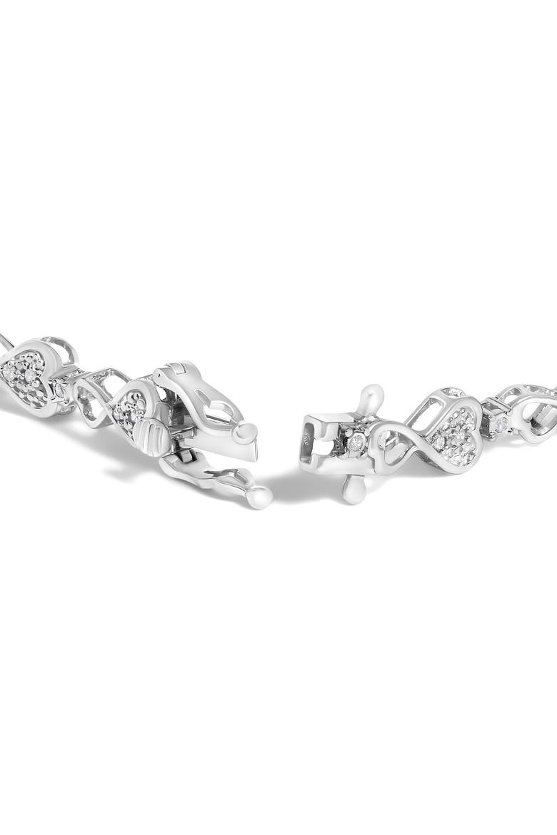 .925 Sterling Silver 1/4 Cttw Diamond Infinity Heart Link Bracelet, Alternate, color, Silver
