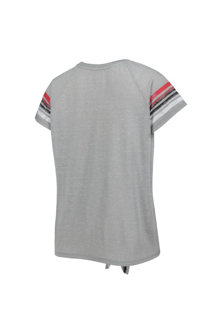 Women's Colosseum Heathered Gray Maryland Terrapins Boo You Raglan Knotted T-Shirt, Alternate, color, Heather Gray