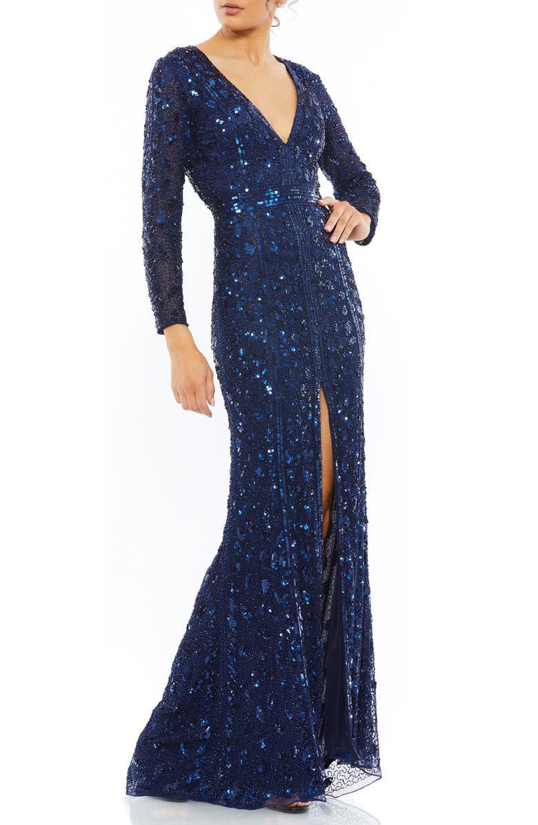 Mac Duggal Embellished Long Sleeve Evening Gown, Main, color, 