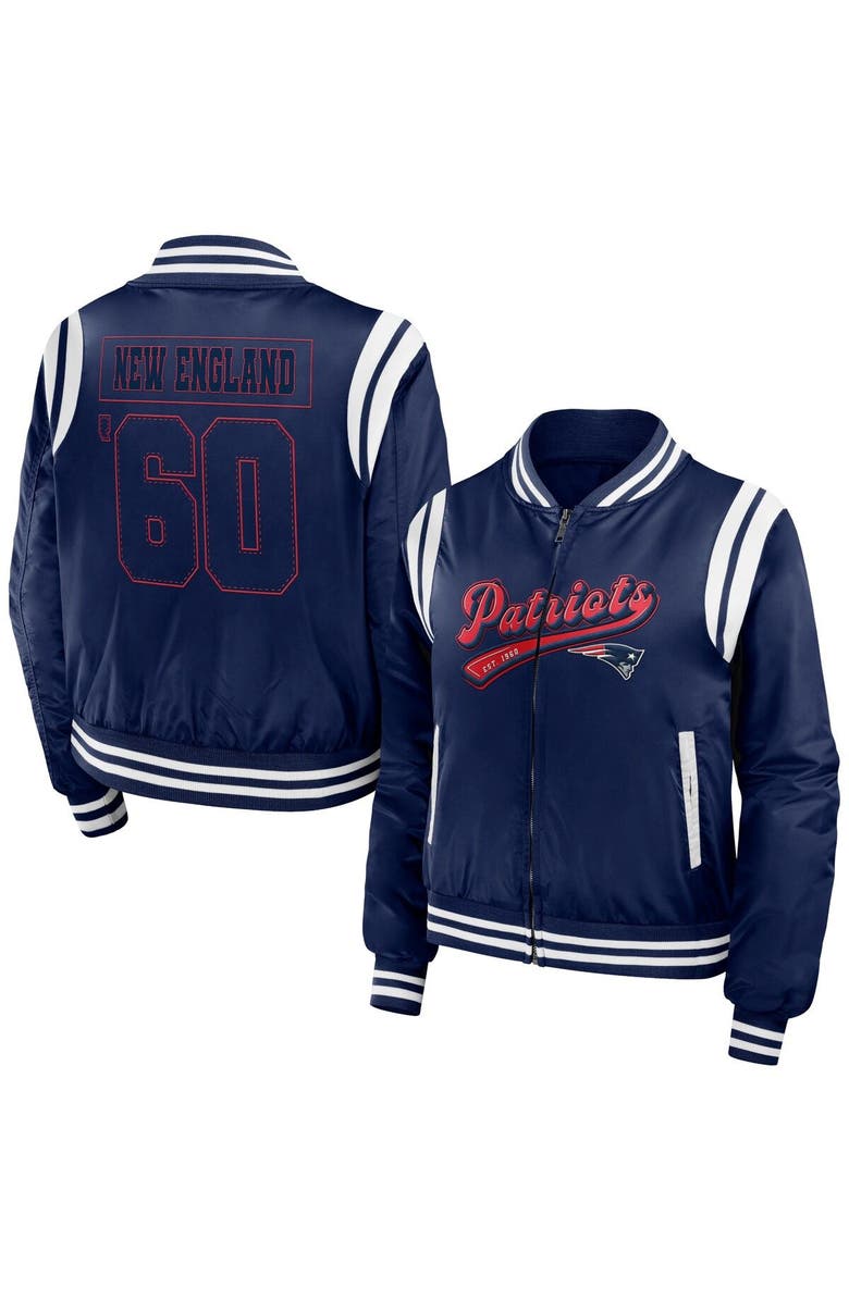 WEAR by Erin Andrews Women's WEAR by Erin Andrews Navy New England Patriots Bomber Full-Zip Jacket, Main, color, Navy