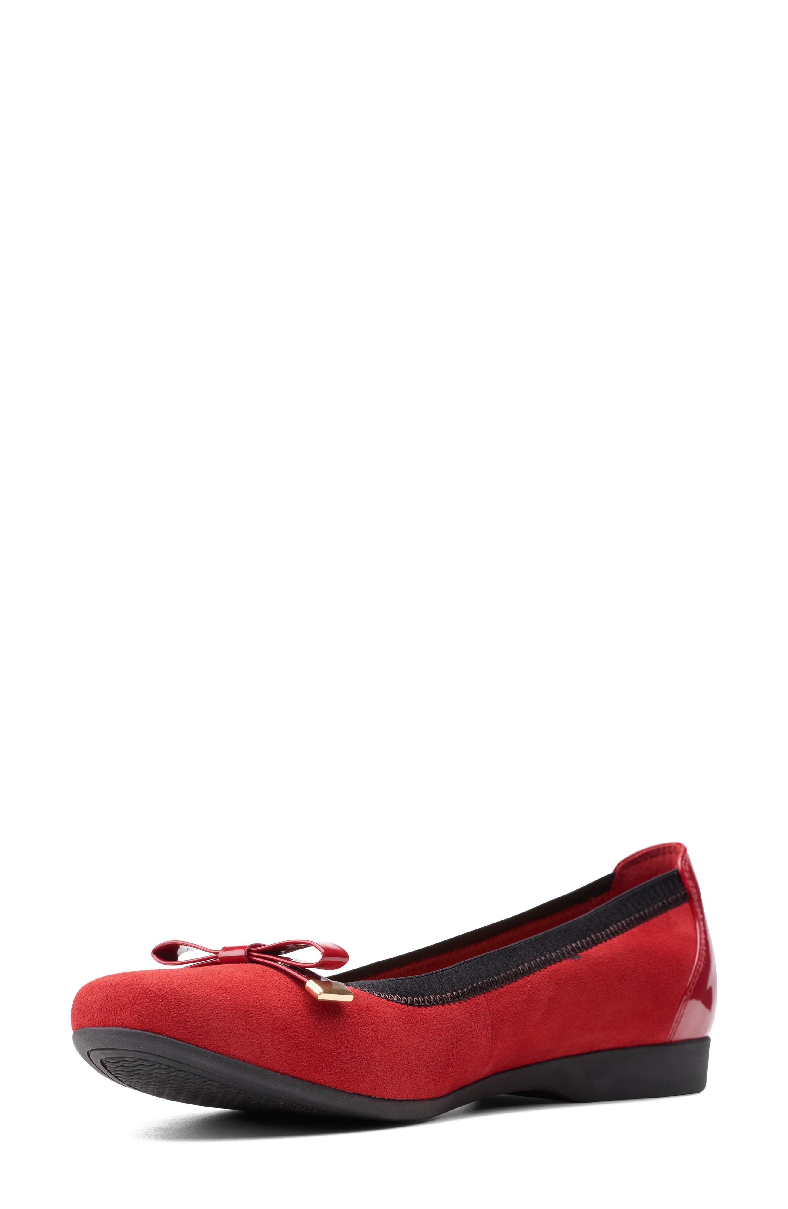 Un Darcey Bow Flat, Alternate, color, RED SUEDE