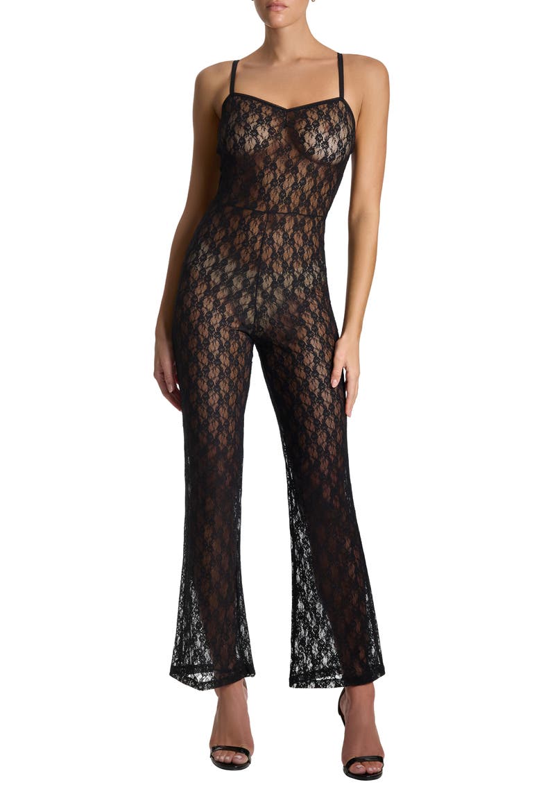 Lucy Sheer Lace Jumpsuit, Main, color, BLACK