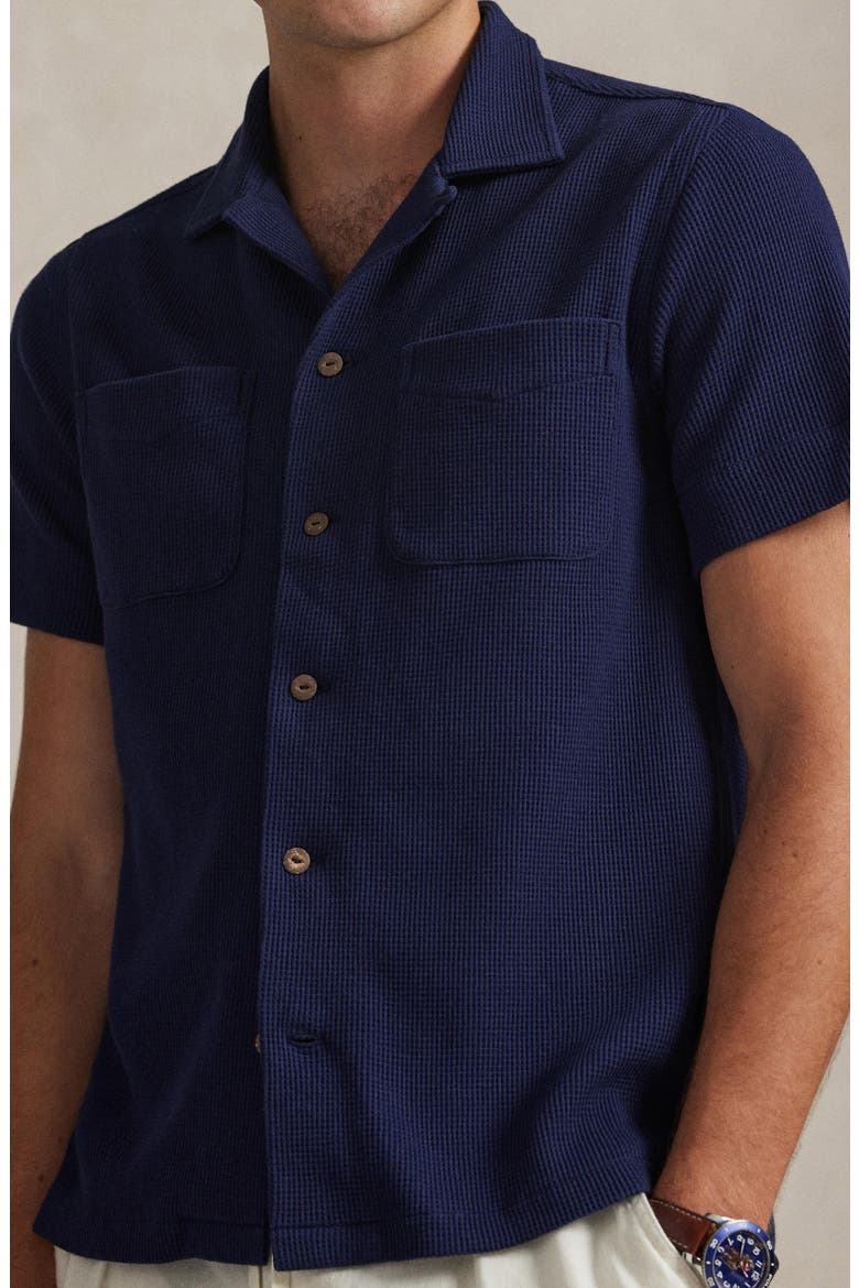 Waffle Knit Cotton & Linen Camp Shirt, Alternate, color, NEWPORT NAVY