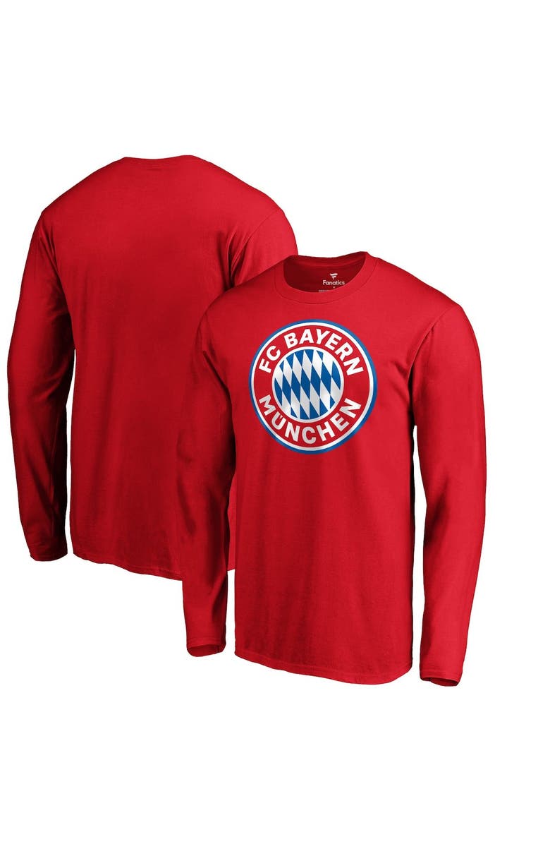 FANATICS Men's Fanatics Branded Red Bayern Munich Official Logo Long Sleeve T-Shirt, Main, color,