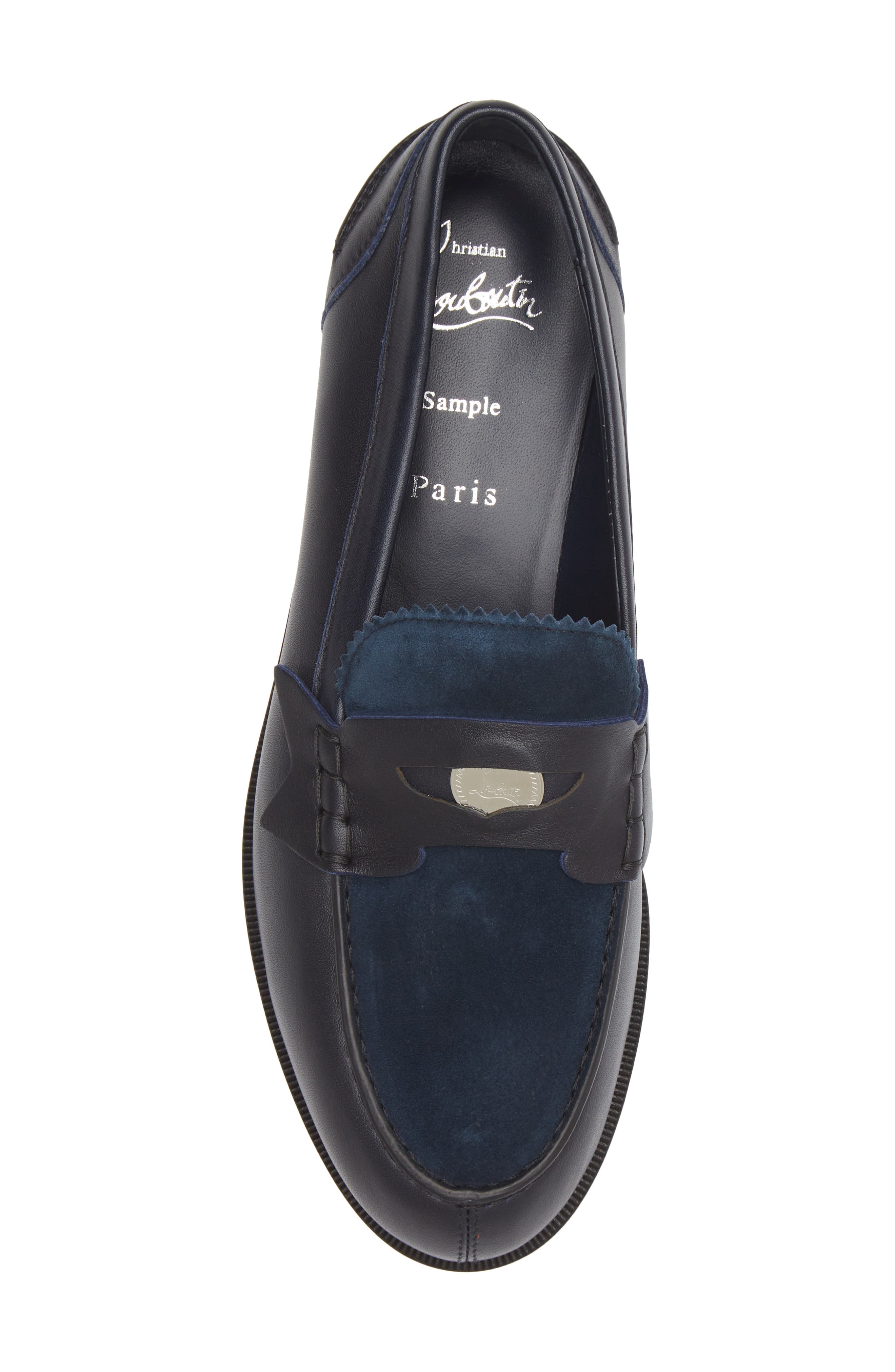 Christian Louboutin Penny Leather & Suede Loafer, Alternate, color, 5817 Marine/ Bco/ Lin Marine