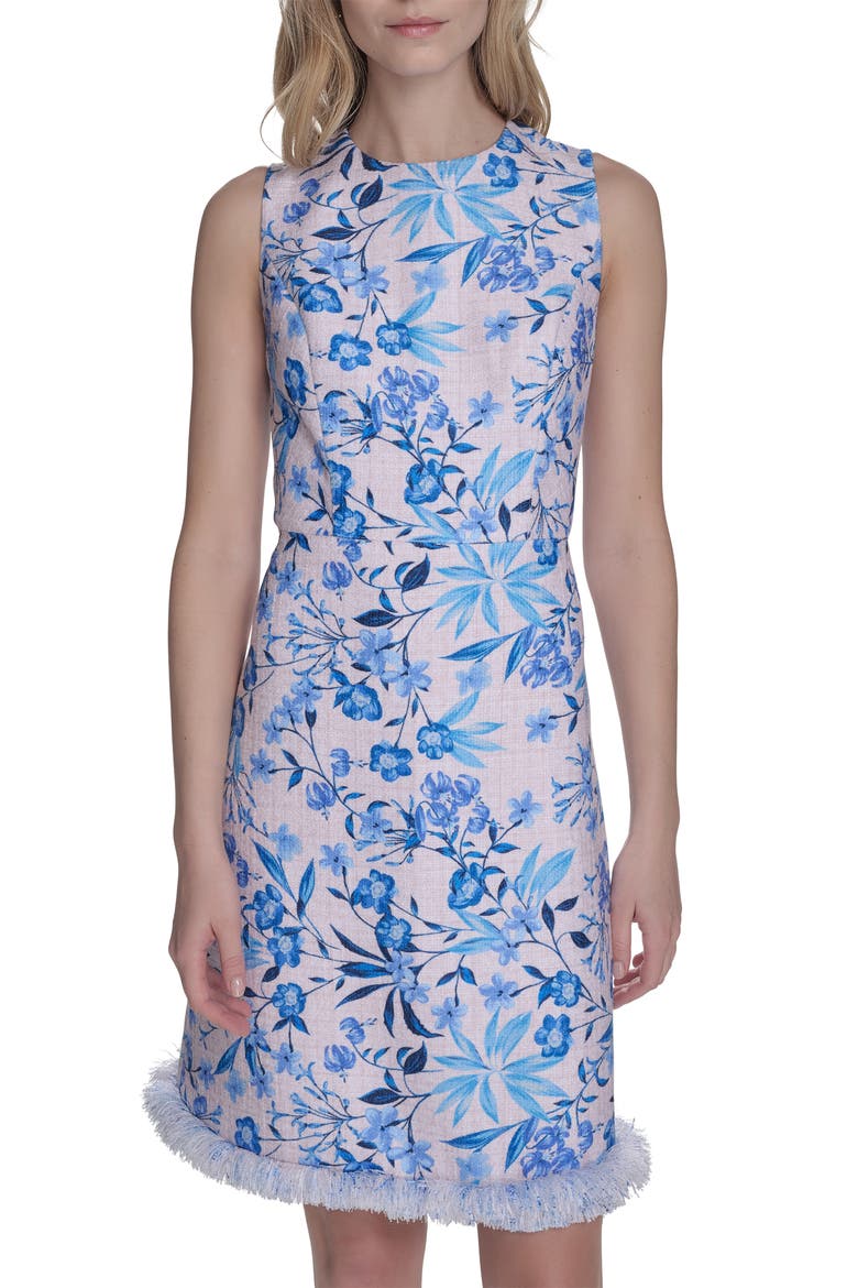 Floral Fringe Detail A-Line Dress, Alternate, color, IVORY BLUE
