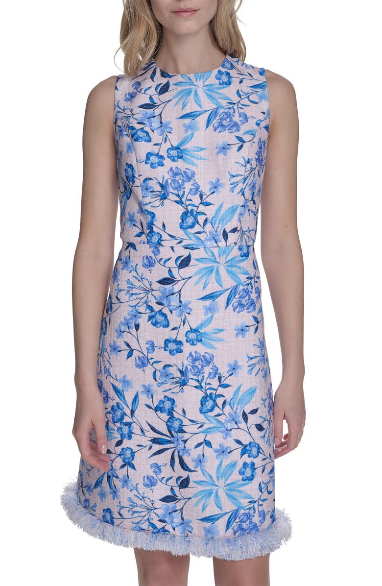 Eliza J Floral Fringe Detail A-Line Dress, Alternate, color, 