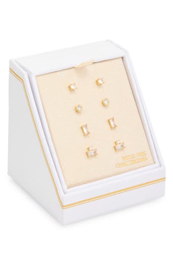 Nordstrom Rack Set Of 4 Cubic Zirconia Stud Earrings In Gold