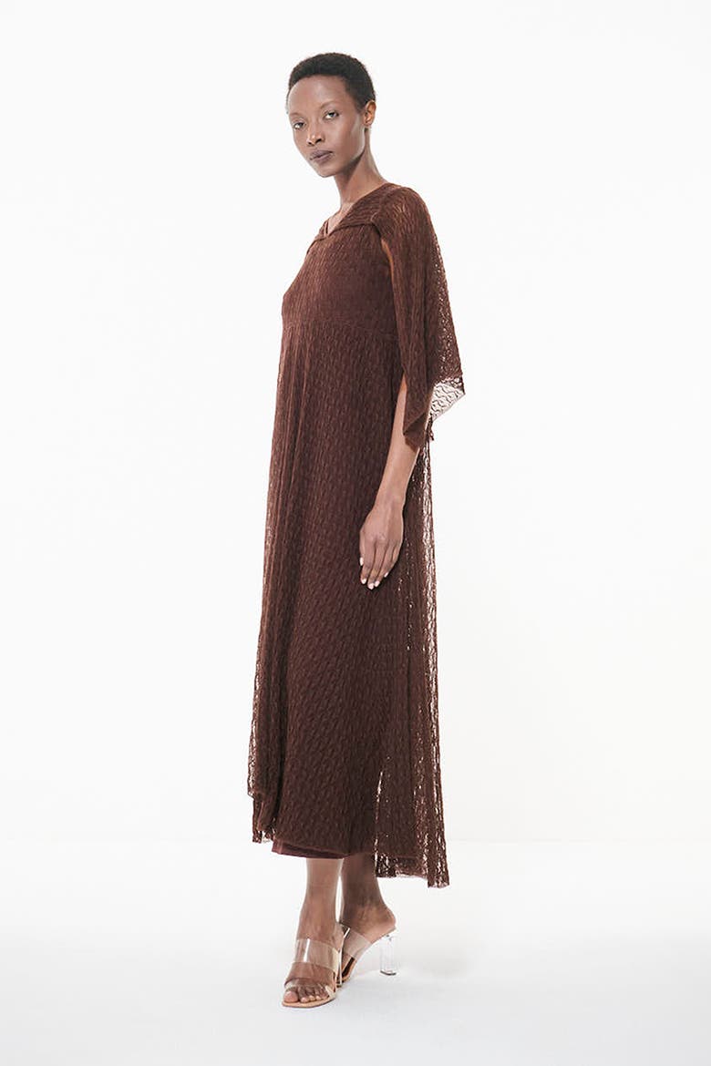 Textured Open Knit Cape Dress, Alternate, color, Brown