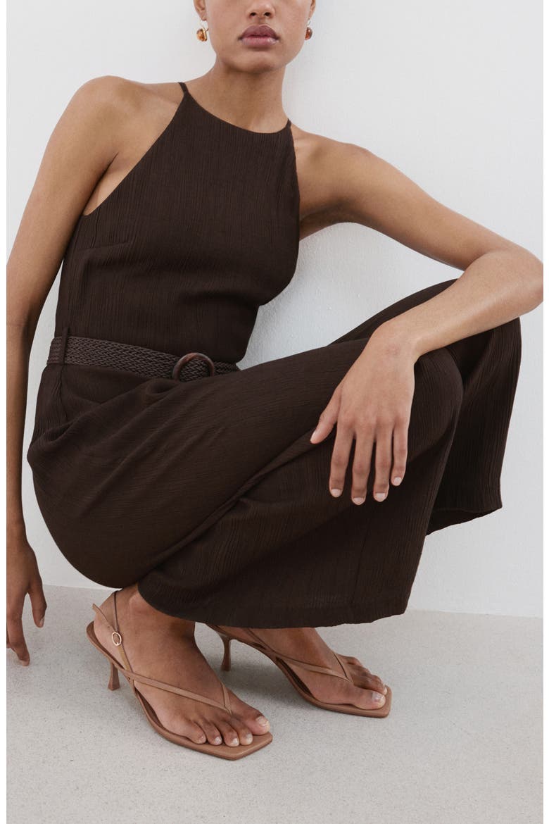 Belted Sleeveless Crop Jumpsuit, Alternate, color, CHOCOLATE