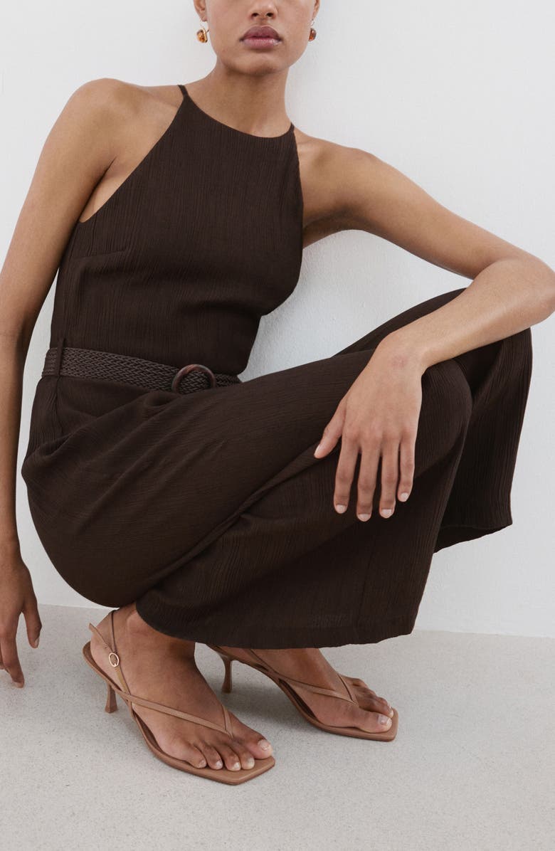 MANGO Belted Sleeveless Crop Jumpsuit, Alternate, color, Chocolate