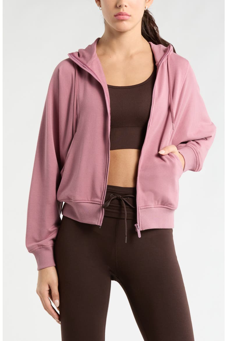 Weekend French Terry Full Zip Hoodie, Main, color, PURPLE WISTFUL