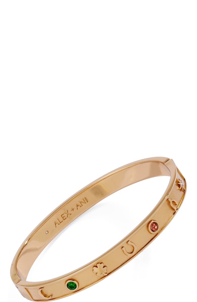 Alex and Ani Lucky Hinge Bangle Bracelet, Alternate, color, Gold