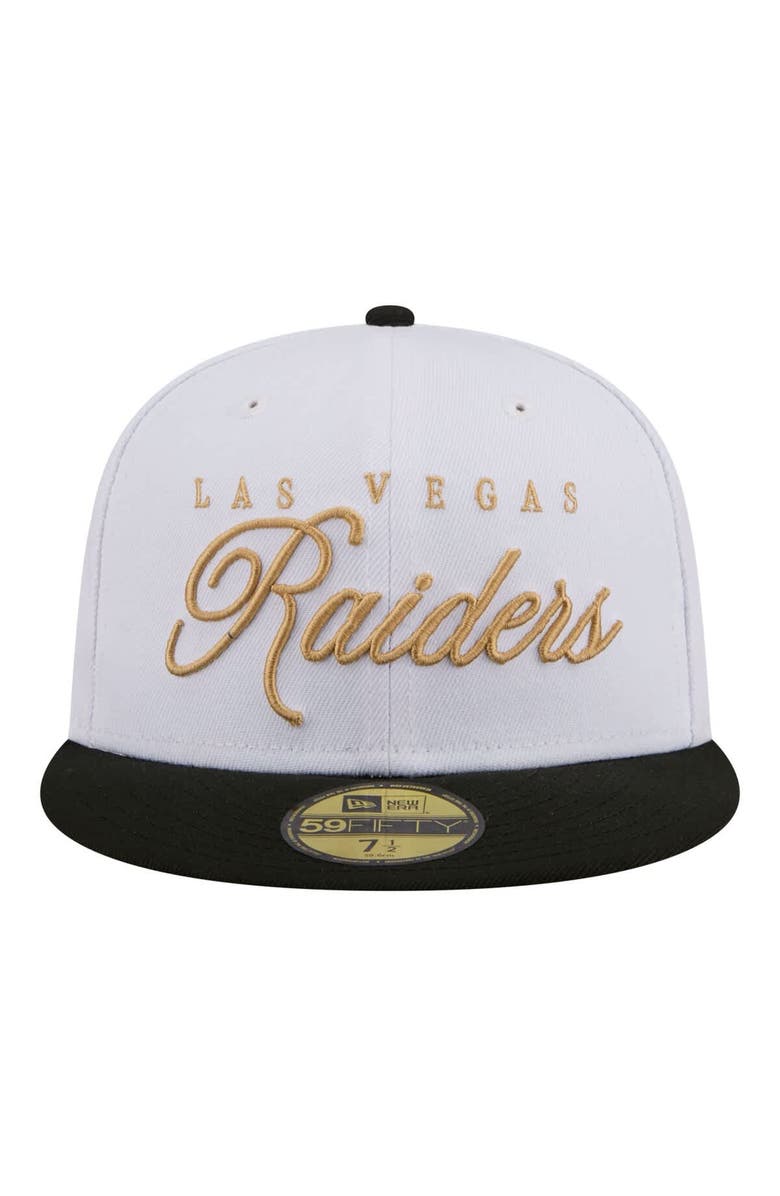 New Era Men's New Era White/Black Las Vegas Raiders Scripted 59FIFTY Fitted Hat, Alternate, color, White