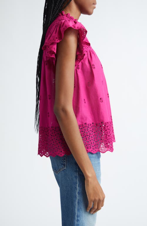 ULLA JOHNSON ULLA JOHNSON KASSI EYELET FLUTTER SLEEVE COTTON TOP 