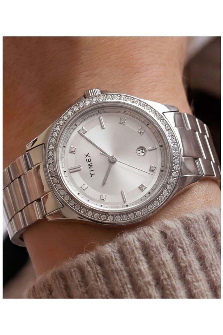 Trend Crystal Bezel Bracelet Watch, 30mm, Alternate, color, SILVER/ WHITE