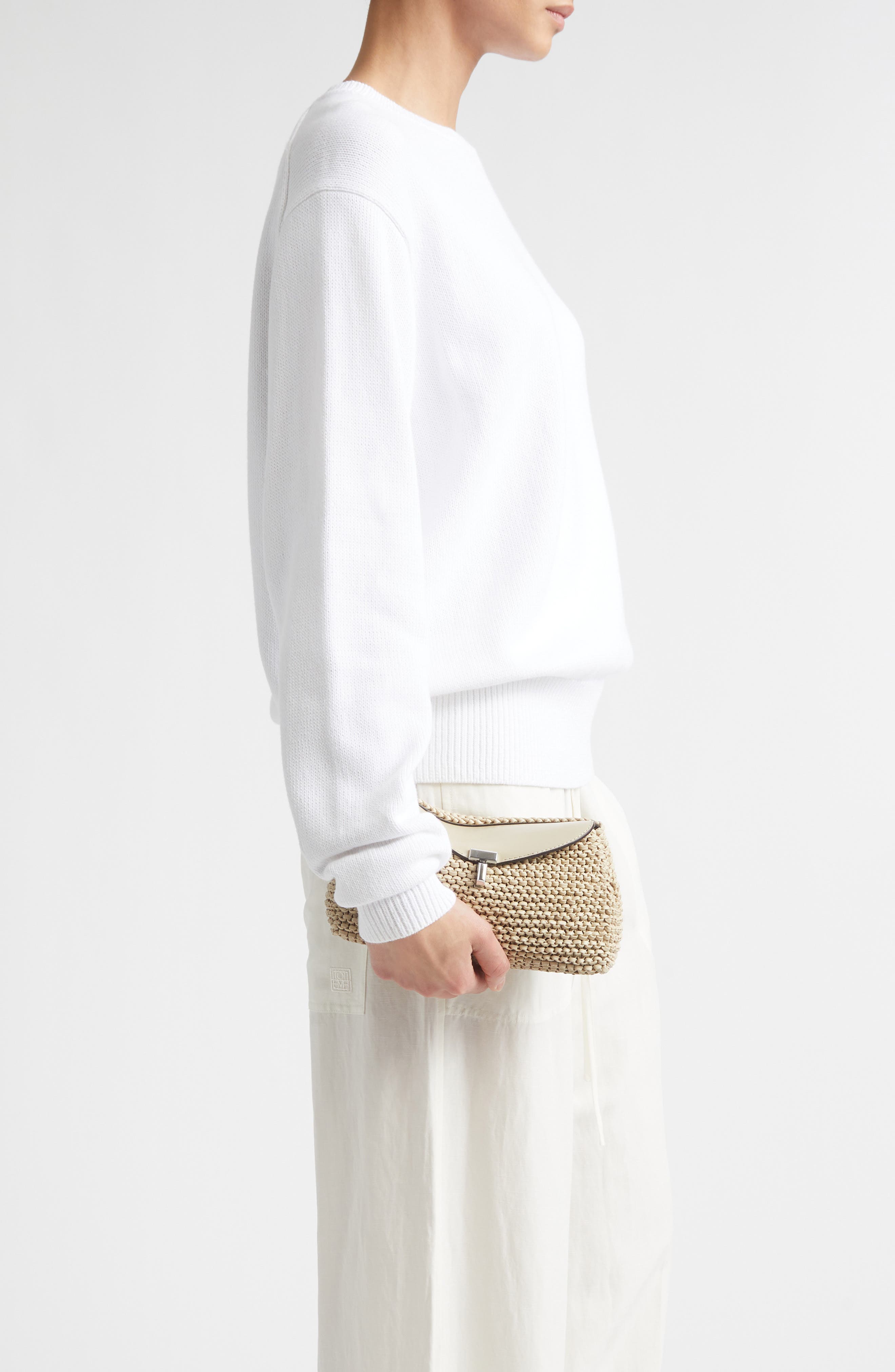 Mini T-Lock Knit Leather Clutch, Alternate, color, FAWN