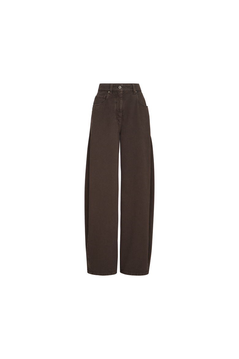Dyed denim wide trousers with monili, Alternate, color, Pine Cone Brown
