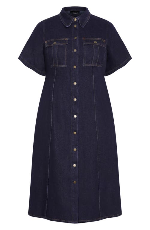 City Chic Jade Denim Shirtdress In Dark Denim
