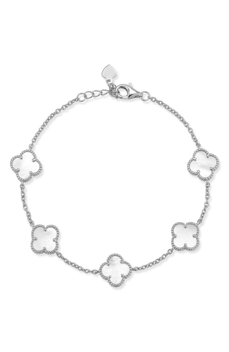 CHLOE AND MADISON Mother-of-Pearl Clover Station Bracelet, Main, color, Silver