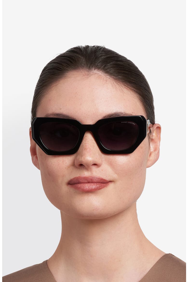 52mm Rectangular Geometric Sunglasses, Alternate, color, BLACK