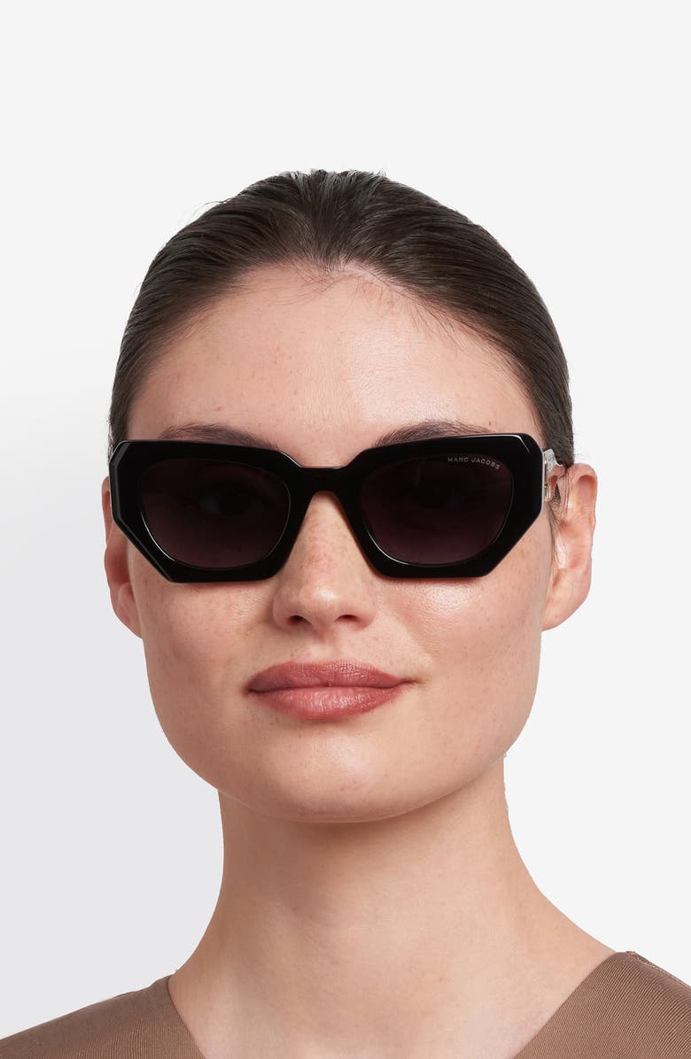 Marc Jacobs 52mm Rectangular Geometric Sunglasses, Alternate, color, Black