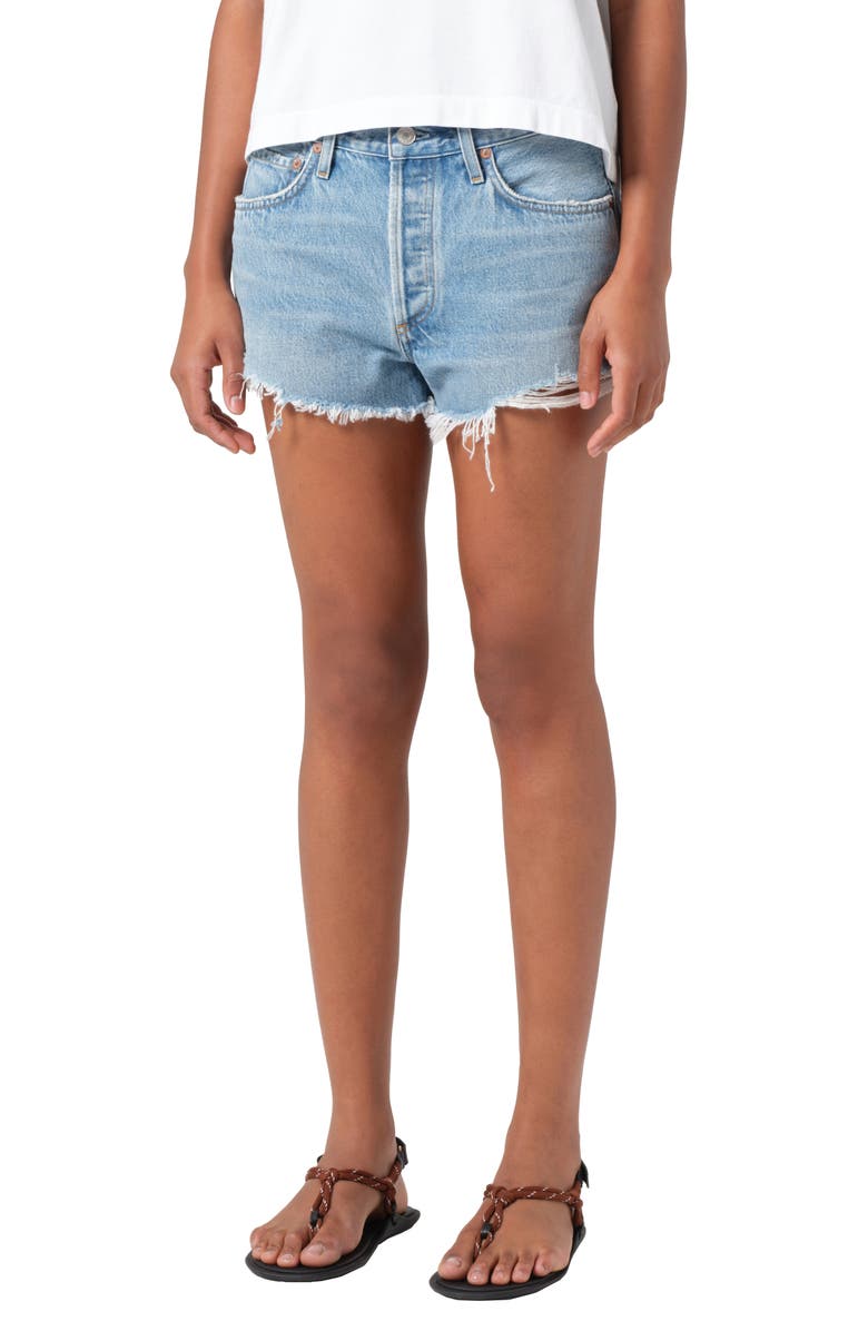 AGOLDE Parker High Waist Denim Cutoff Shorts, Main, color, Animate