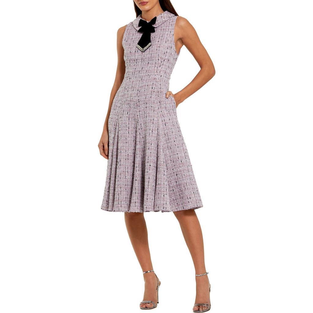 Mac Duggal Sleeveless Boucle A-line Midi Dress With Bow In Purple