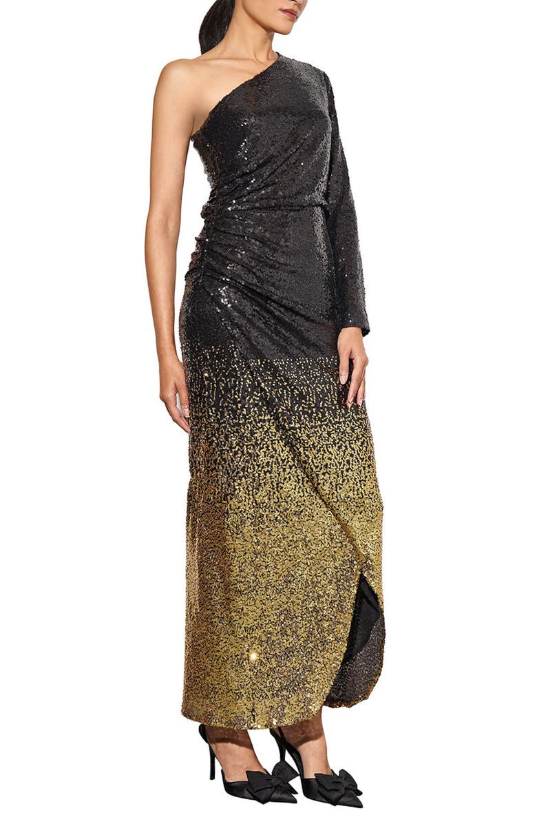 Ming Wang Ombré Sequin One-Shoulder Gown, Alternate, color, 