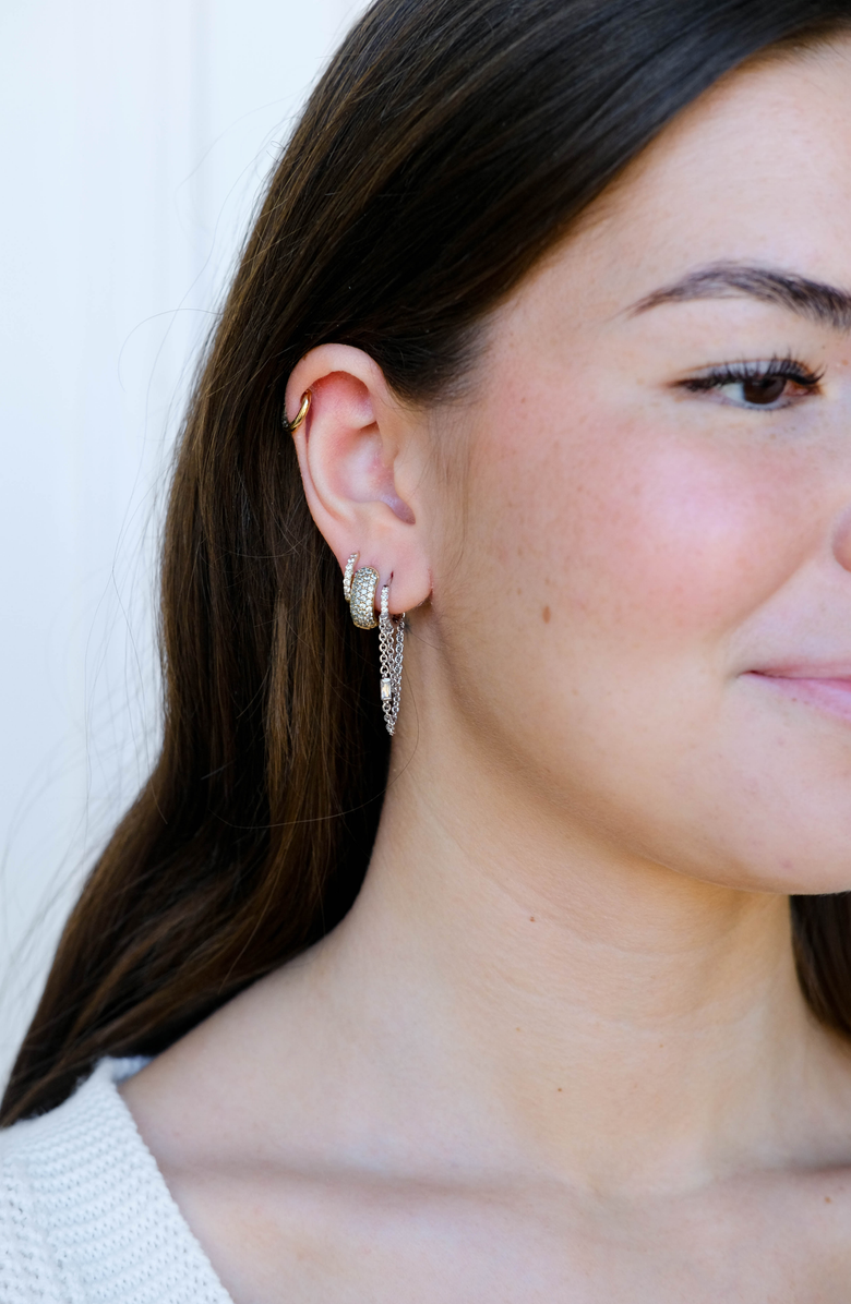 Nickel & Suede Thea Chain Huggies, Alternate, color, Silver