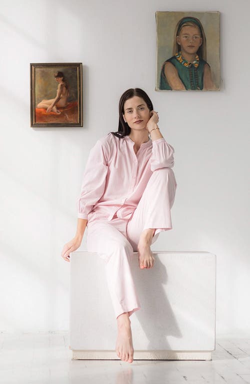 Salua Mandarin Collar Soft Pima Cotton Pajamas In Pink