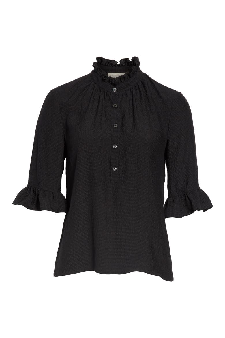 Silk Ruffle Top, Alternate, color, BLACK