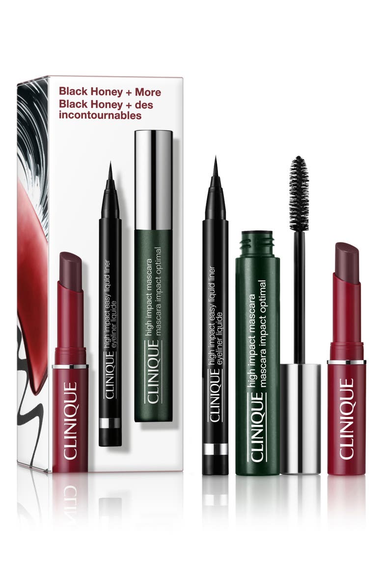 Clinique Black Honey + More Lipstick, Mascara + Eyeliner Makeup Gift Set $56 Value, Main, color,