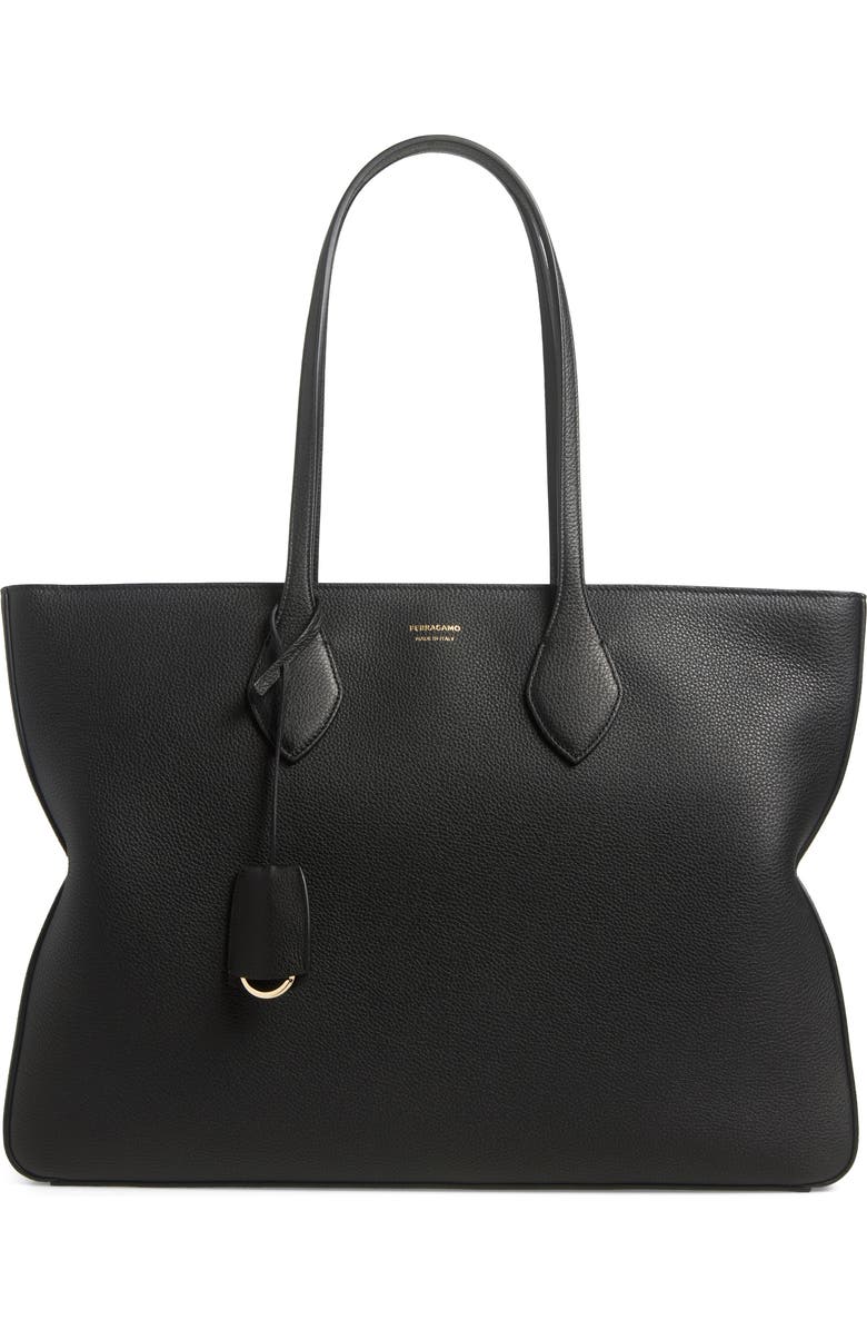 FERRAGAMO Medium Star Leather Tote, Main, color, Nero