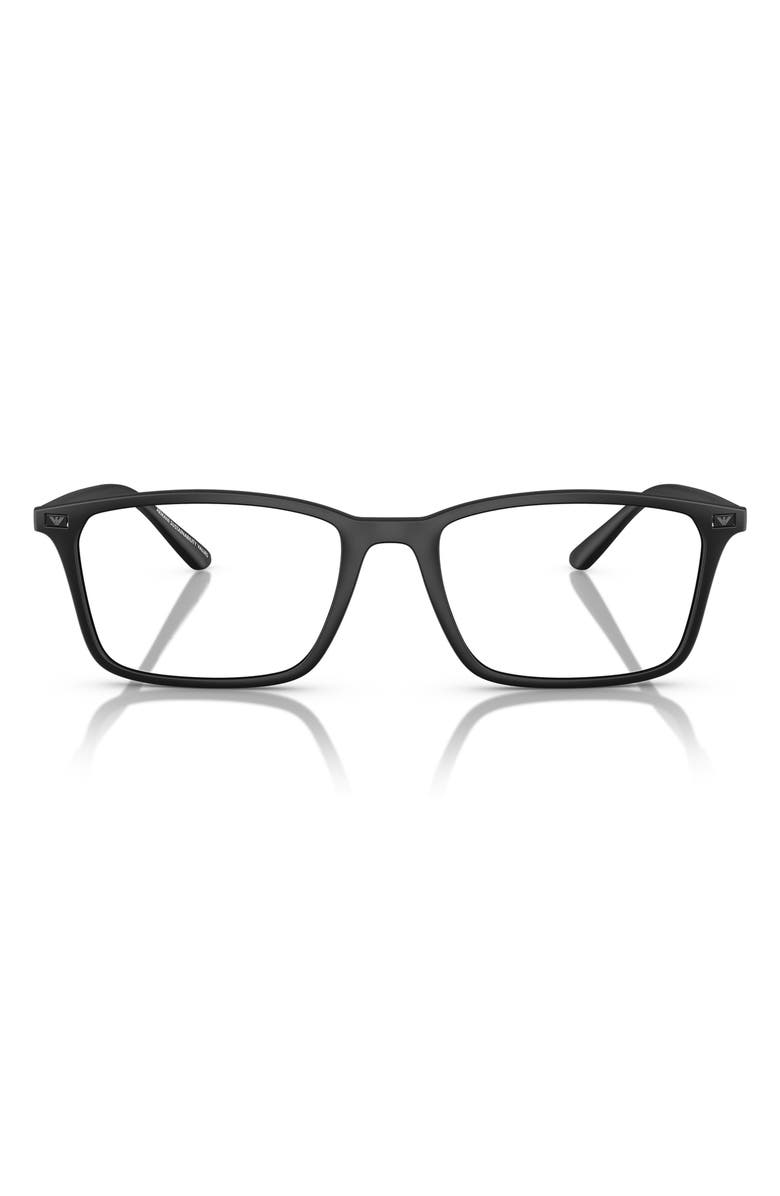Emporio Armani 55mm Rectangle Optical Glasses, Main, color, Matte Black / Demo Lens